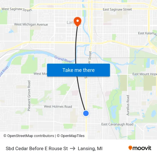 Sbd Cedar Before E Rouse St to Lansing, MI map