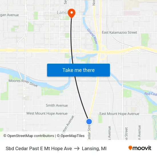 Sbd Cedar Past E Mt Hope Ave to Lansing, MI map