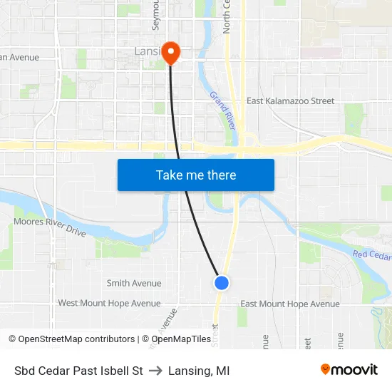 Sbd Cedar Past Isbell St to Lansing, MI map