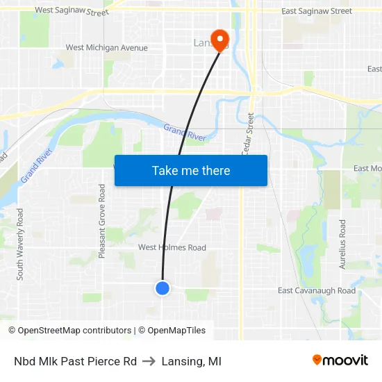 Nbd Mlk Past Pierce Rd to Lansing, MI map