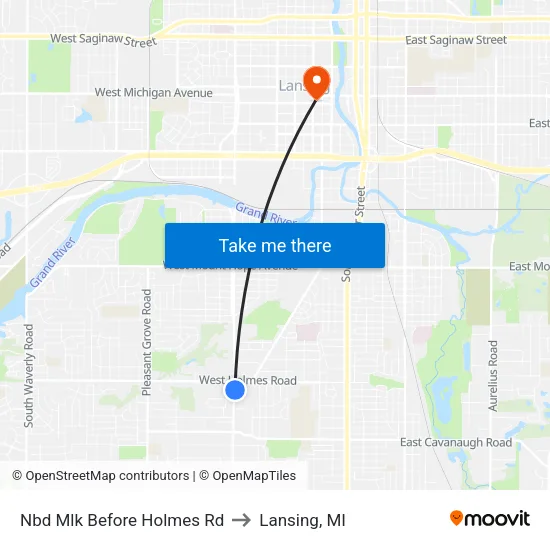 Nbd Mlk Before Holmes Rd to Lansing, MI map