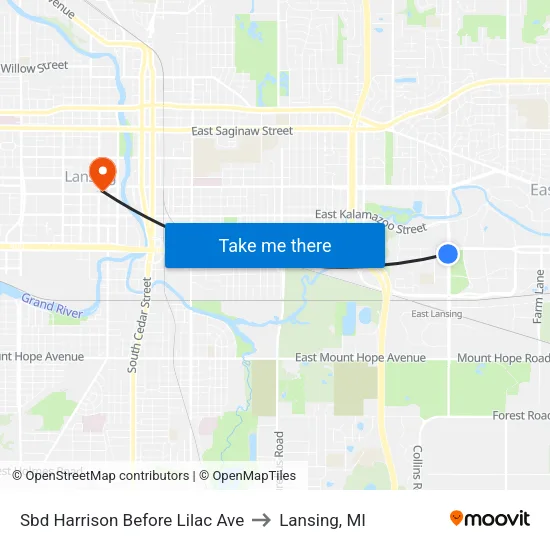 Sbd Harrison Before Lilac Ave to Lansing, MI map