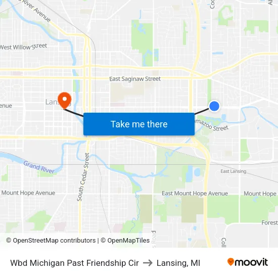 Wbd Michigan Past Friendship Cir to Lansing, MI map