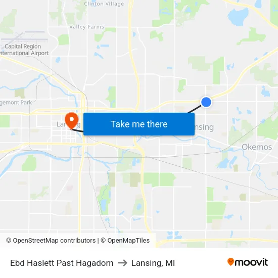 Ebd Haslett Past Hagadorn to Lansing, MI map
