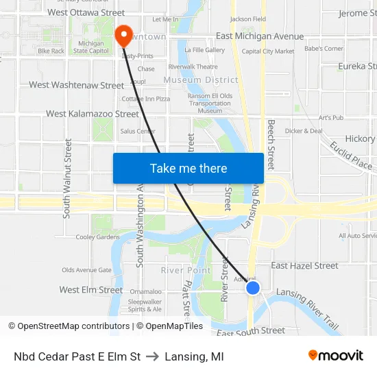 Nbd Cedar Past E Elm St to Lansing, MI map