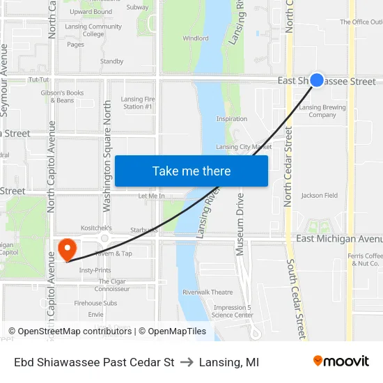 Ebd Shiawassee Past Cedar St to Lansing, MI map
