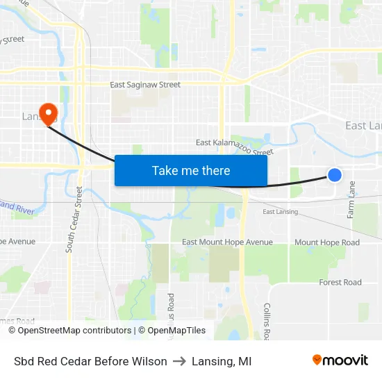 Sbd Red Cedar Before Wilson to Lansing, MI map