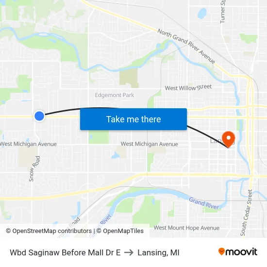Wbd Saginaw Before Mall Dr E to Lansing, MI map