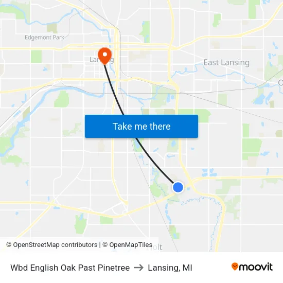 Wbd English Oak Past Pinetree to Lansing, MI map