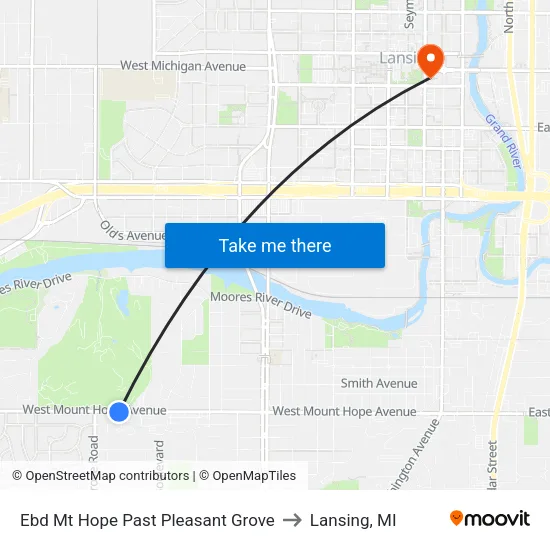 Ebd Mt Hope Past Pleasant Grove to Lansing, MI map