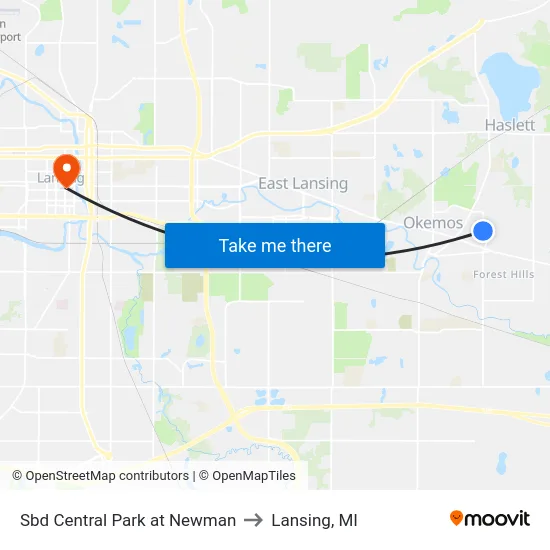 Sbd Central Park at Newman to Lansing, MI map