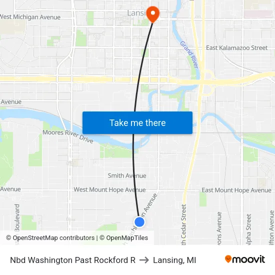 Nbd Washington Past Rockford R to Lansing, MI map