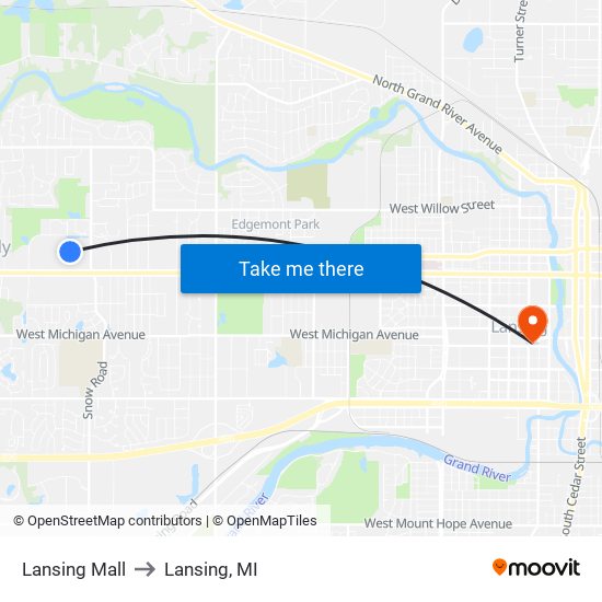 Lansing Mall to Lansing, MI map