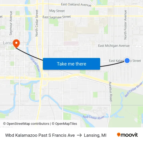 Wbd Kalamazoo Past S Francis Ave to Lansing, MI map
