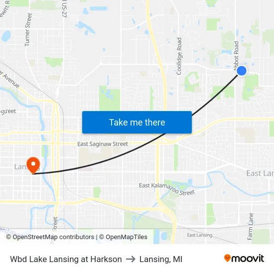 Wbd Lake Lansing at Harkson to Lansing, MI map