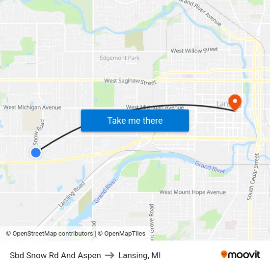 Sbd Snow Rd And Aspen to Lansing, MI map