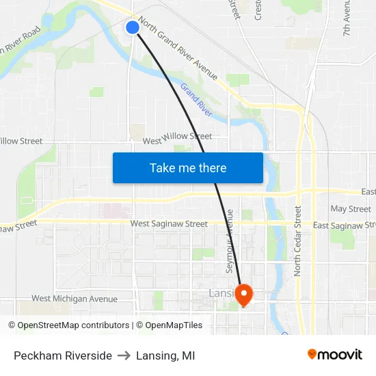 Peckham Riverside to Lansing, MI map
