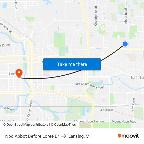 Nbd Abbot Before Loree Dr to Lansing, MI map
