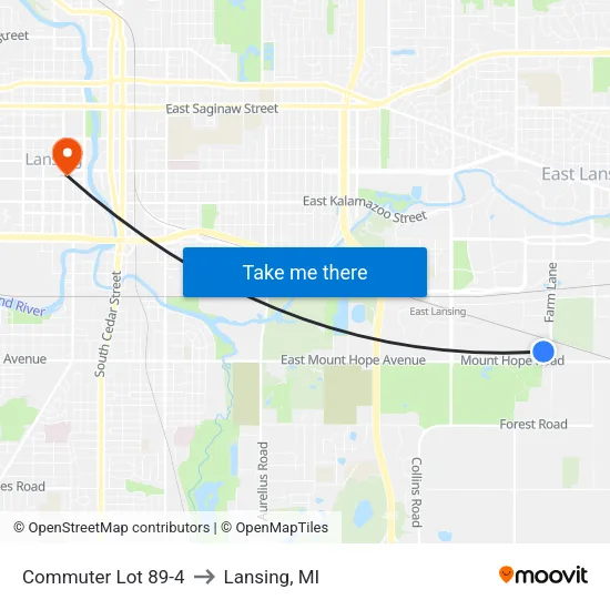 Commuter Lot 89-4 to Lansing, MI map