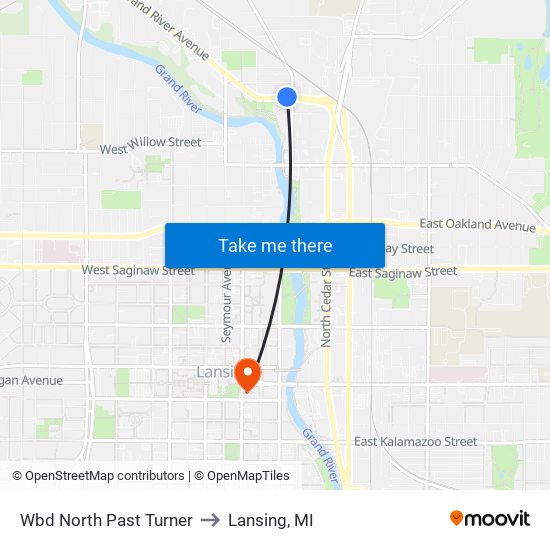 Wbd North Past Turner to Lansing, MI map