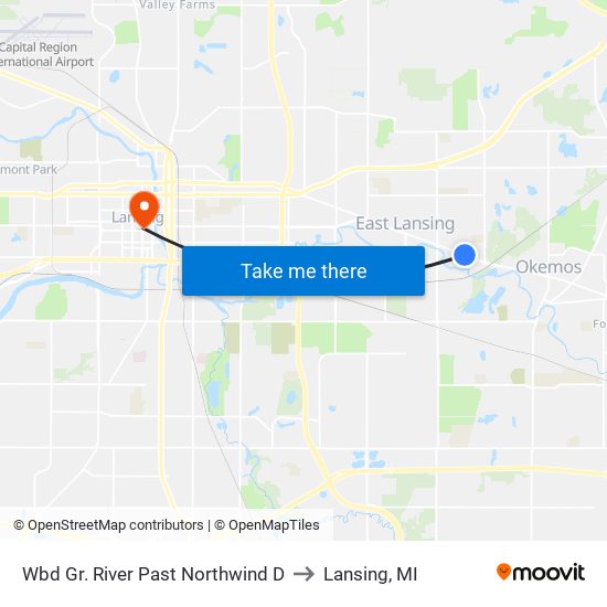 Wbd Gr. River Past Northwind D to Lansing, MI map