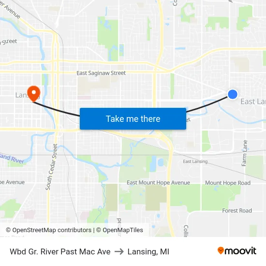 Wbd Gr. River Past Mac Ave to Lansing, MI map