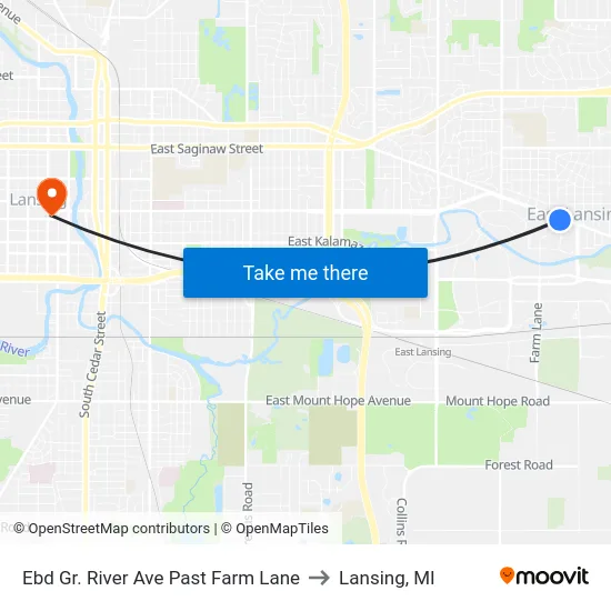 Ebd Gr. River Ave Past Farm Lane to Lansing, MI map