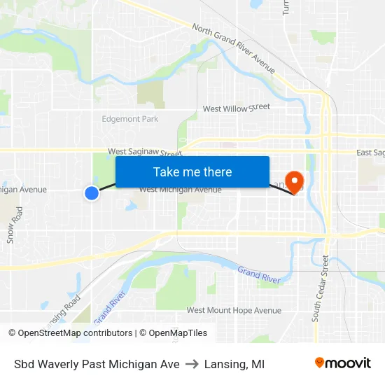 Sbd Waverly Past Michigan Ave to Lansing, MI map
