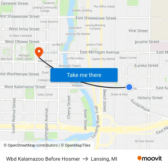 Wbd Kalamazoo Before Hosmer to Lansing, MI map