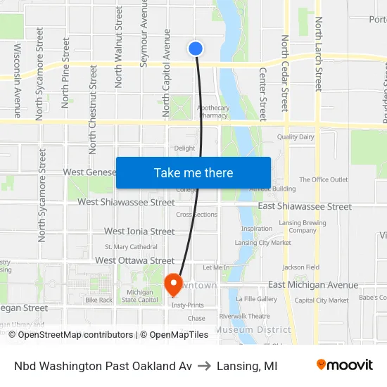Nbd Washington Past Oakland Av to Lansing, MI map