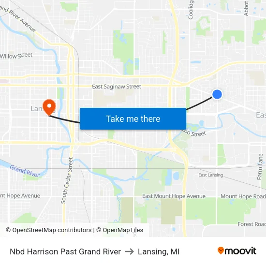 Nbd Harrison Past Grand River to Lansing, MI map