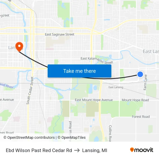 Ebd Wilson Past Red Cedar Rd to Lansing, MI map
