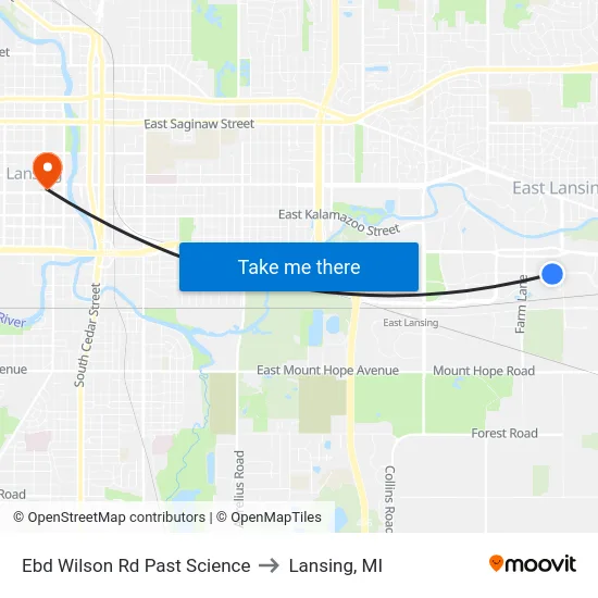 Ebd Wilson Rd Past Science to Lansing, MI map