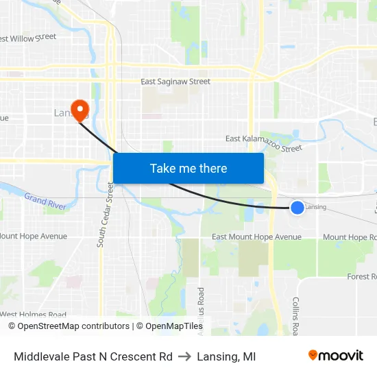 Middlevale Past N Crescent Rd to Lansing, MI map