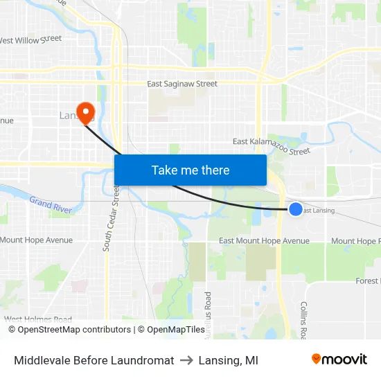 Middlevale Before Laundromat to Lansing, MI map
