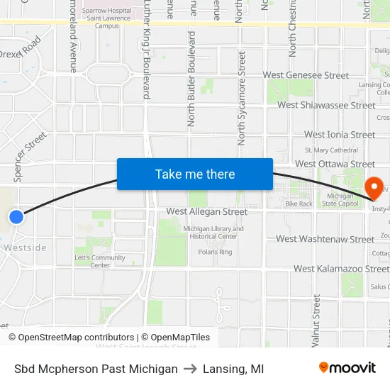 Sbd Mcpherson Past Michigan to Lansing, MI map