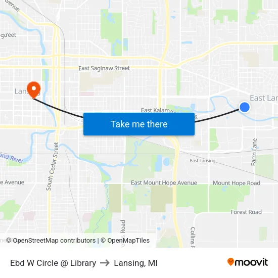 Ebd W Circle @ Library to Lansing, MI map