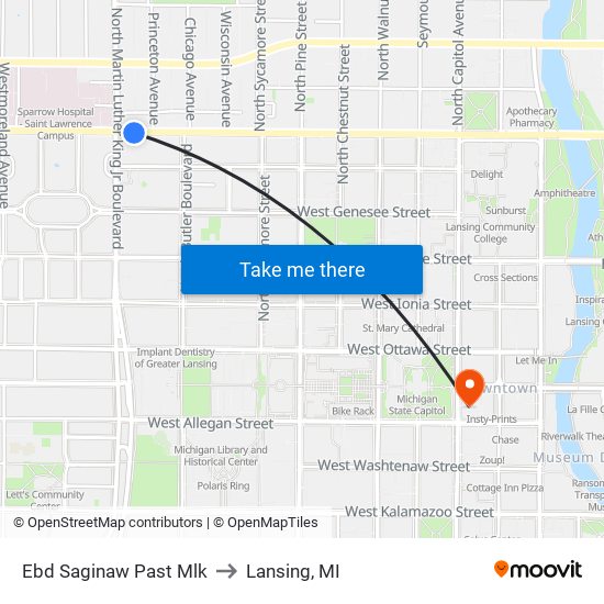 Ebd Saginaw Past Mlk to Lansing, MI map