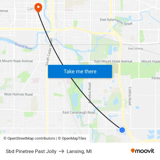 Sbd Pinetree Past Jolly to Lansing, MI map