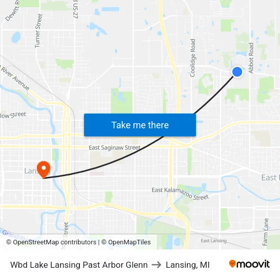 Wbd Lake Lansing Past Arbor Glenn to Lansing, MI map