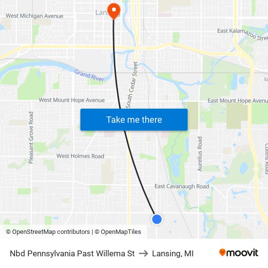 Nbd Pennsylvania Past Willema St to Lansing, MI map