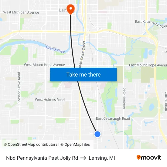 Nbd Pennsylvania Past Jolly Rd to Lansing, MI map