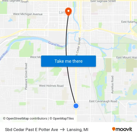 Sbd Cedar Past E Potter Ave to Lansing, MI map