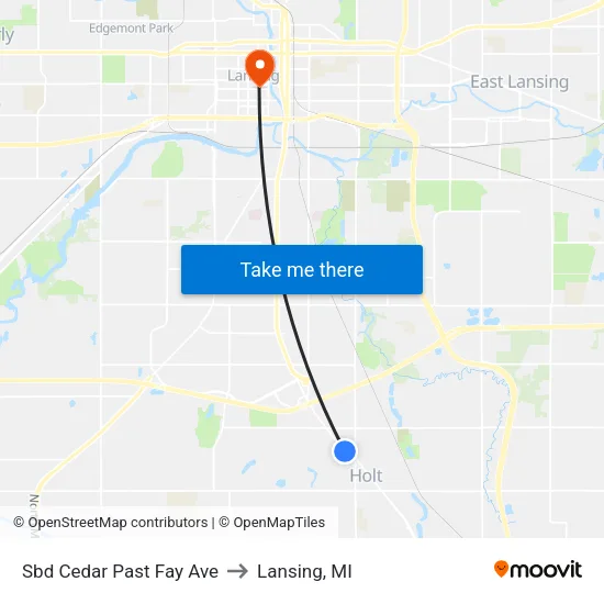Sbd Cedar Past Fay Ave to Lansing, MI map