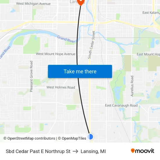 Sbd Cedar Past E Northrup St to Lansing, MI map