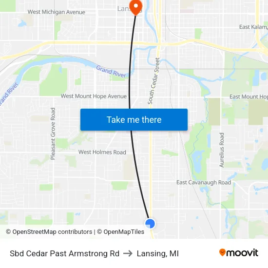 Sbd Cedar Past  Armstrong Rd to Lansing, MI map