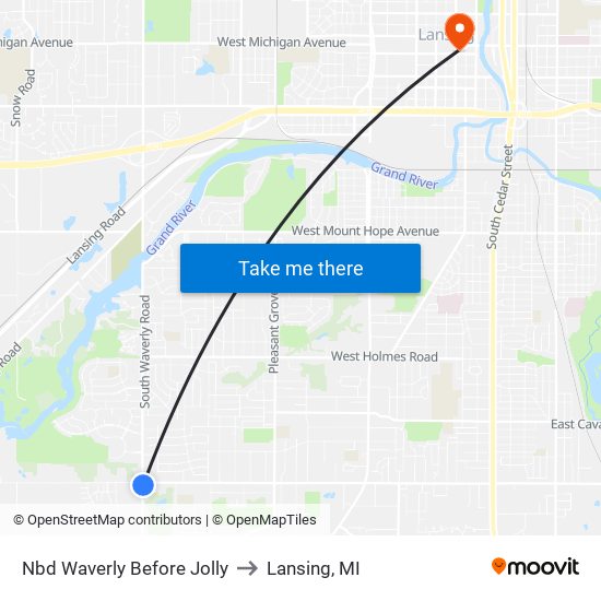 Nbd Waverly Before Jolly to Lansing, MI map