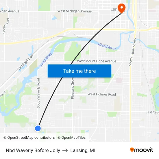 Nbd Waverly Before Jolly to Lansing, MI map