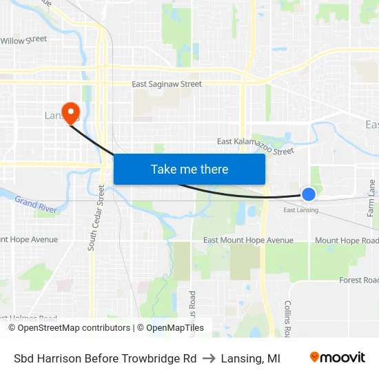 Sbd Harrison Before Trowbridge Rd to Lansing, MI map