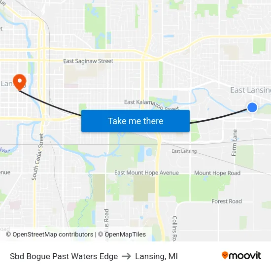 Sbd Bogue Past Waters Edge to Lansing, MI map